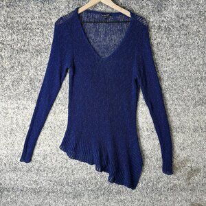 Eileen Fisher Sweater Womens 1X Blue‎ Asymmetrical Hem Sheer Knit Tunic Top